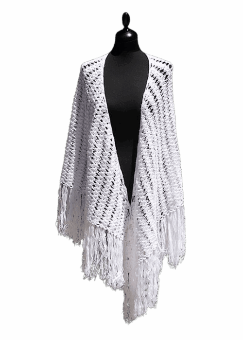 Châle Écharpe Poncho Crochet Laine Vintage