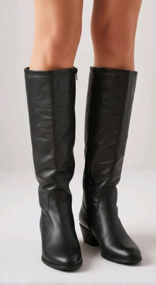 Bottes Cowboy Cuir Noir Vintage Bata