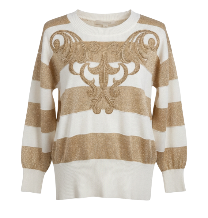 Pull Escada Vintage Baroque Blanc & Or