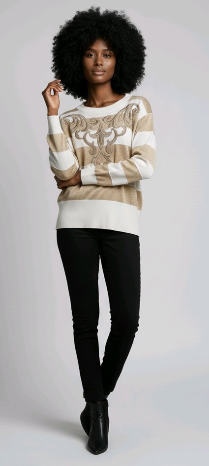 Pull Escada Vintage Baroque Blanc & Or – Image 2