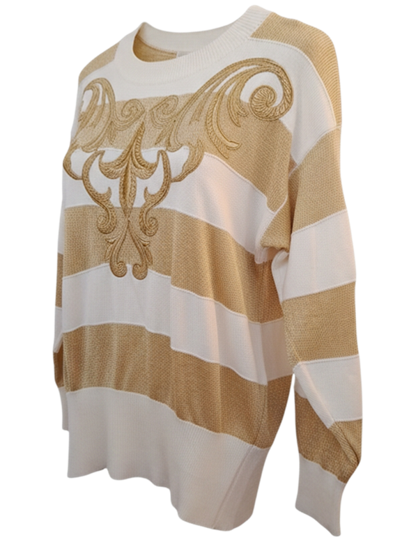 Pull Escada Vintage Baroque Blanc & Or – Image 5