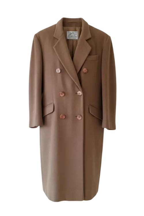 Manteau Croisé Luxe Camel Cachemire Vintage