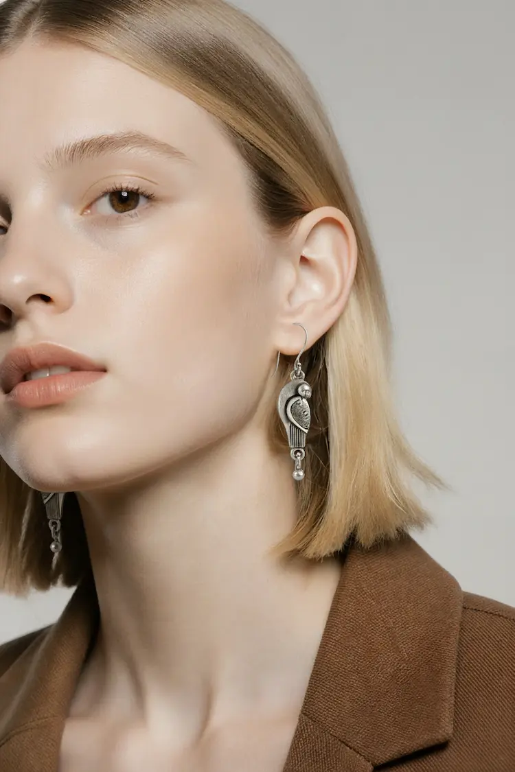 Boucles D'oreilles Pendentifs Argent Massif – Image 2